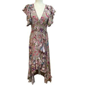 Elf Floral Wrap Dress with Ruffle Sleeves